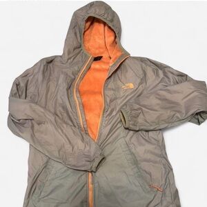 The North Face Pitaya Fleece Lined Windbreaker Jacket Gray Orange Hooded